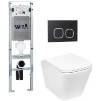 Комплект унитаза с инсталляцией WeltWasser AMBERG 350 ST + GELBACH 043 GL-WT + AMBERG RD-BL 10000011846 цвет Белый глянцевый с сиденьем Микролифт и клавишей смыва цвет Черный