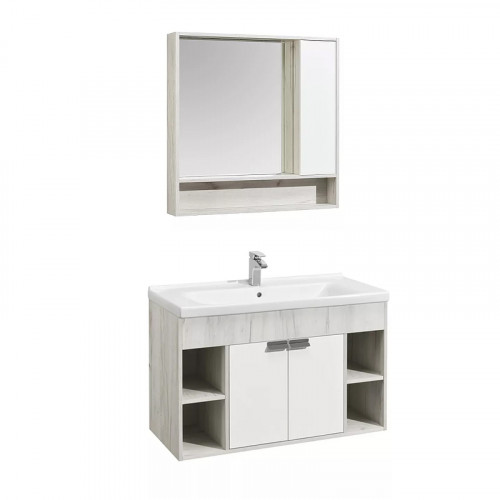 Зеркало со шкафом Aquaton Флай 100 1A237802FAX10 Белый Дуб крафт МДФ / ЛДСП, стекло