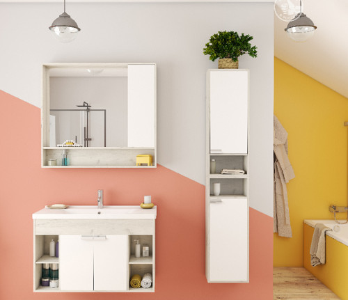 Зеркало со шкафом Aquaton Флай 100 1A237802FAX10 Белый Дуб крафт МДФ / ЛДСП, стекло