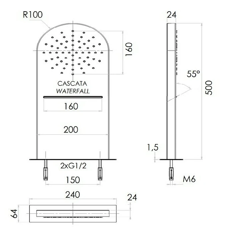 Верхний душ Remer 350MMCANOX Черный матовый нержавеющая сталь на стену
