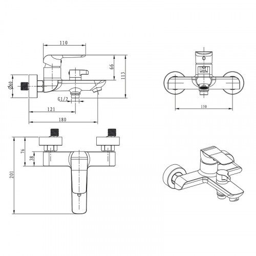 Смеситель для ванны Kaiser Glory 69122 Белый Хром латунь