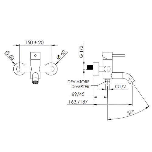 Смеситель для ванны Remer X-Style X05NO Черный матовый латунь на стену