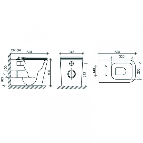Унитаз Ceramicanova Cubic CN1809 приставной с сиденьем Микролифт фарфор приставной