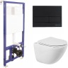 Комплект унитаза BelBagno Amanda BB051CHR+BB051SC с инсталляцией Berges Novum L5 040215 с сиденьем Микролифт и Черной матовой клавишей смыва фаянс подвесной