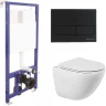 Комплект унитаза BelBagno Amanda BB051CHR+BB051SC с инсталляцией Berges Novum L5 040215 с сиденьем Микролифт и Черной матовой клавишей смыва фаянс подвесной