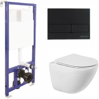 Комплект унитаза BelBagno Amanda BB051CHR+BB051SC с инсталляцией Berges Novum L5 040215 с сиденьем Микролифт и Черной матовой клавишей смыва фаянс подвесной
