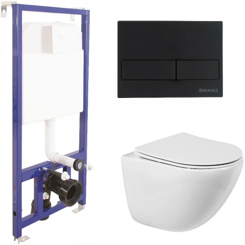 Комплект унитаза BelBagno Amanda BB051CHR+BB051SC с инсталляцией Berges Novum L5 040215 с сиденьем Микролифт и Черной матовой клавишей смыва фаянс подвесной