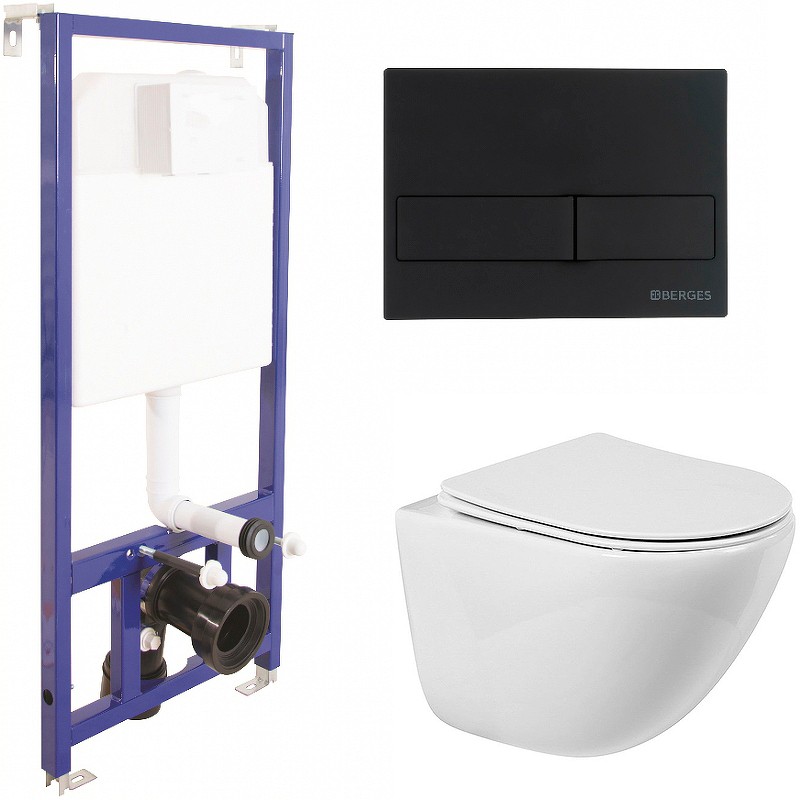 Комплект унитаза BelBagno Amanda BB051CHR+BB051SC с инсталляцией Berges Novum L5 040215 с сиденьем Микролифт и Черной матовой клавишей смыва фаянс подвесной