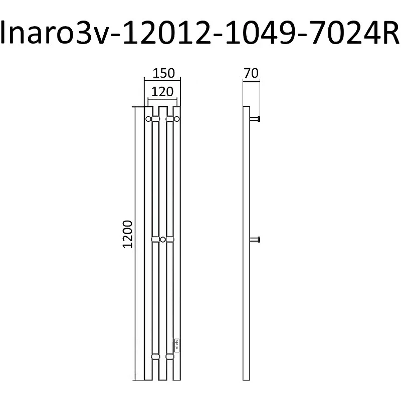 Электрический полотенцесушитель Маргроид Inaro3v 1200x150 Inaro3v-12012-1049-7024R правый Графитовый серый нержавеющая сталь