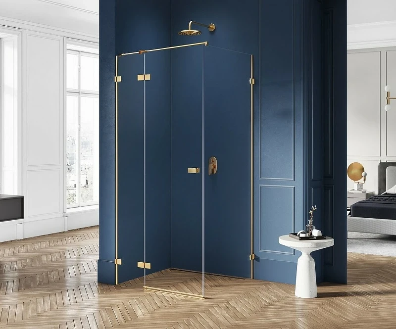 Душевой уголок New Trendy Avexa Gold 110х120 L EXK-1874 профиль Брашированное золото стекло прозрачное