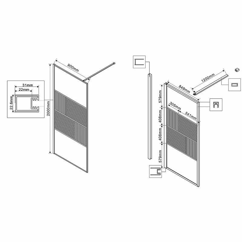 Душевая перегородка Vincea Walk-In 90 VSW-1HC900CFBG профиль Брашированное золото стекло прозрачное/рифленое