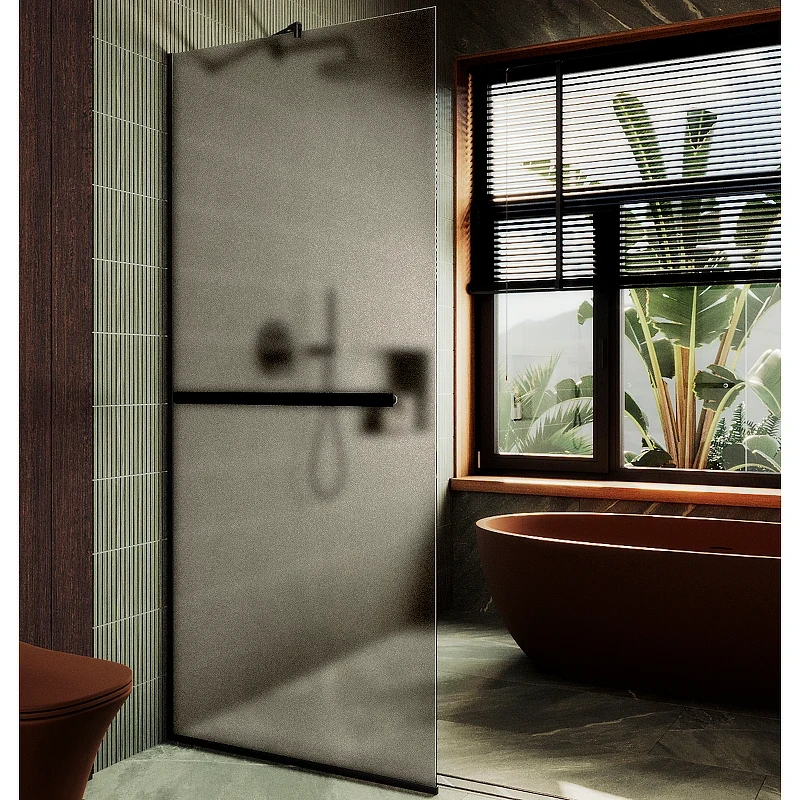 Душевая перегородка Maybah Glass MGD-734-6у 890x1950 в узком профиле Черный стекло бронзовое матовое