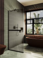 Душевая перегородка Maybah Glass MGD-734-6у 890x1950 в узком профиле Черный стекло бронзовое матовое