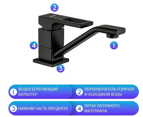Смеситель для кухни Gappo G17-6 G4517-6 Черный матовый