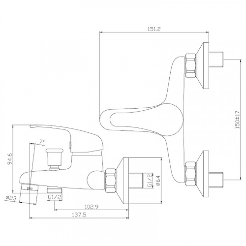 Смеситель для ванны Rossinka Y35-31 Хром