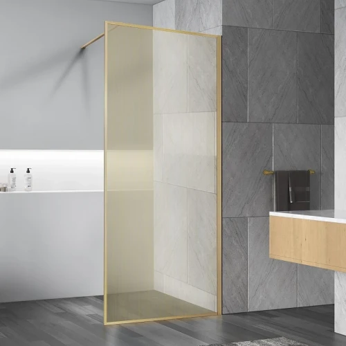Душевая перегородка Vincea Walk-In 90 VSW-1HP100GWBG профиль Брашированное золото стекло ламинированное с золотыми нитями