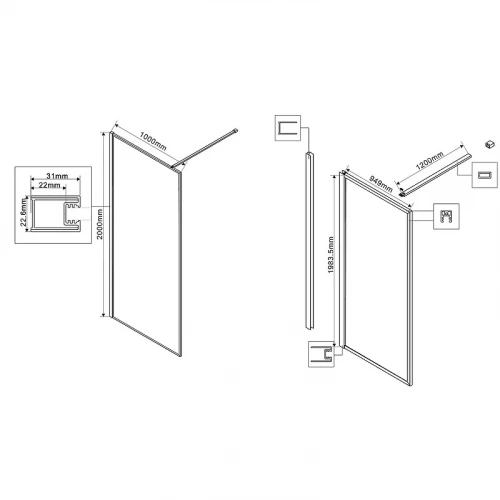 Душевая перегородка Vincea Walk-In 90 VSW-1HP100GWBG профиль Брашированное золото стекло ламинированное с золотыми нитями