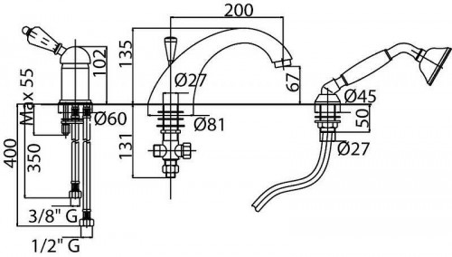 Смеситель на борт ванны Cezares Elite ELITE-BVDM-01-Bi Хром латунь