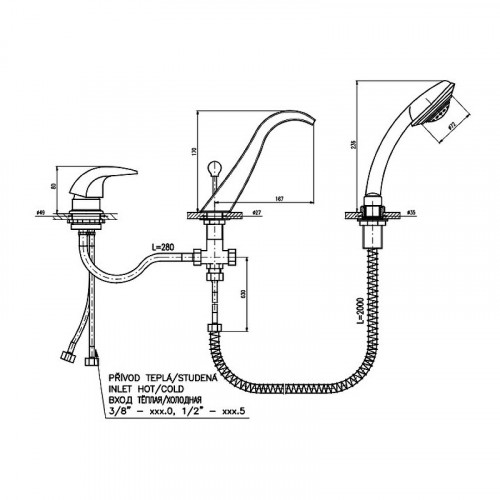 Смеситель на борт ванны Rav Slezak Dunaj D461.5SZ Золото латунь