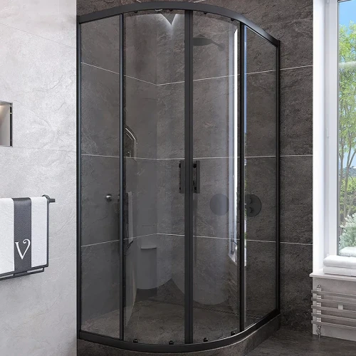Душевой уголок Veconi Rovigo RV-107B 80x80 RV107B-80-01-C4 профиль Черный матовый стекло прозрачное