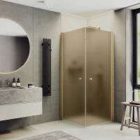 Душевой уголок Maybah Glass MGY-1298-3 800x800x1980 на монопетлях Золото стекло бронзовое матовое