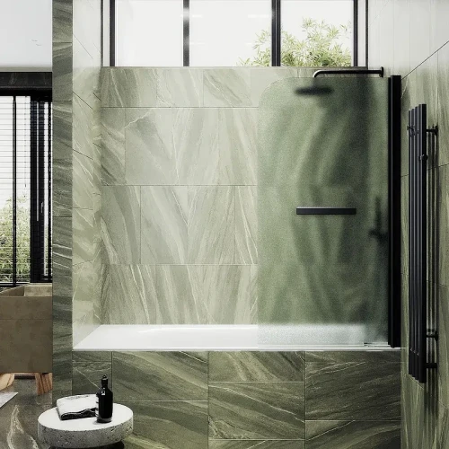 Шторка для ванны Maybah Glass MGV-793-6 800х1400 поворотная на монопетле с полотенцедержателем Черный стекло сатиновое
