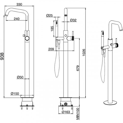 Смеситель для ванны Allen Brau Priority 5.31008-BN Никель брашированный латунь на пол