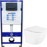 Комплект унитаза BelBagno Uno BB3105CHR/SC с инсталляцией WellWant Standart 50 WWISI111BB с сиденьем Микролифт и Черной матовой клавишей смыва фаянс подвесной