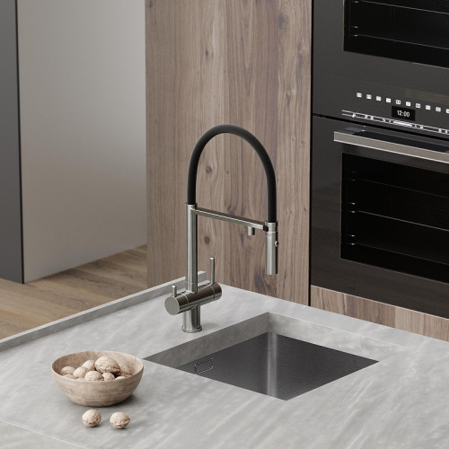 Смеситель для кухни Sancos Imola SC4010BNbh с черным изливом цвет Никель брашированный