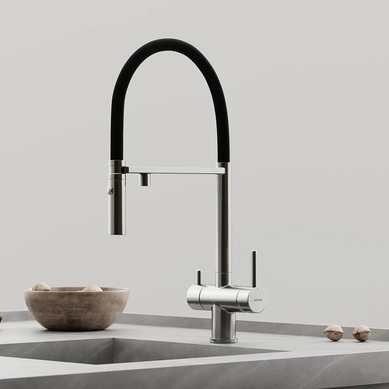 Смеситель для кухни Sancos Imola SC4010BNbh с черным изливом цвет Никель брашированный