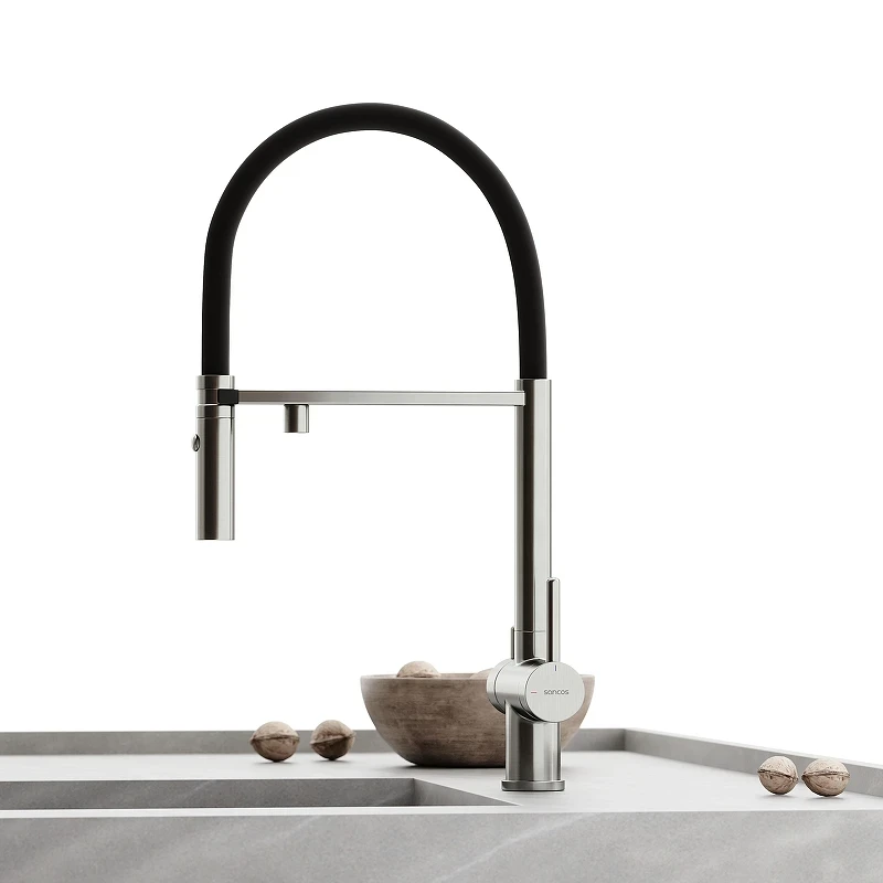 Смеситель для кухни Sancos Imola SC4010BNbh с черным изливом цвет Никель брашированный