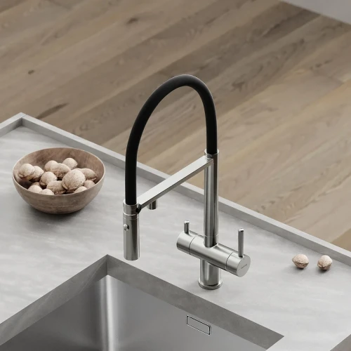 Смеситель для кухни Sancos Imola SC4010BNbh с черным изливом цвет Никель брашированный