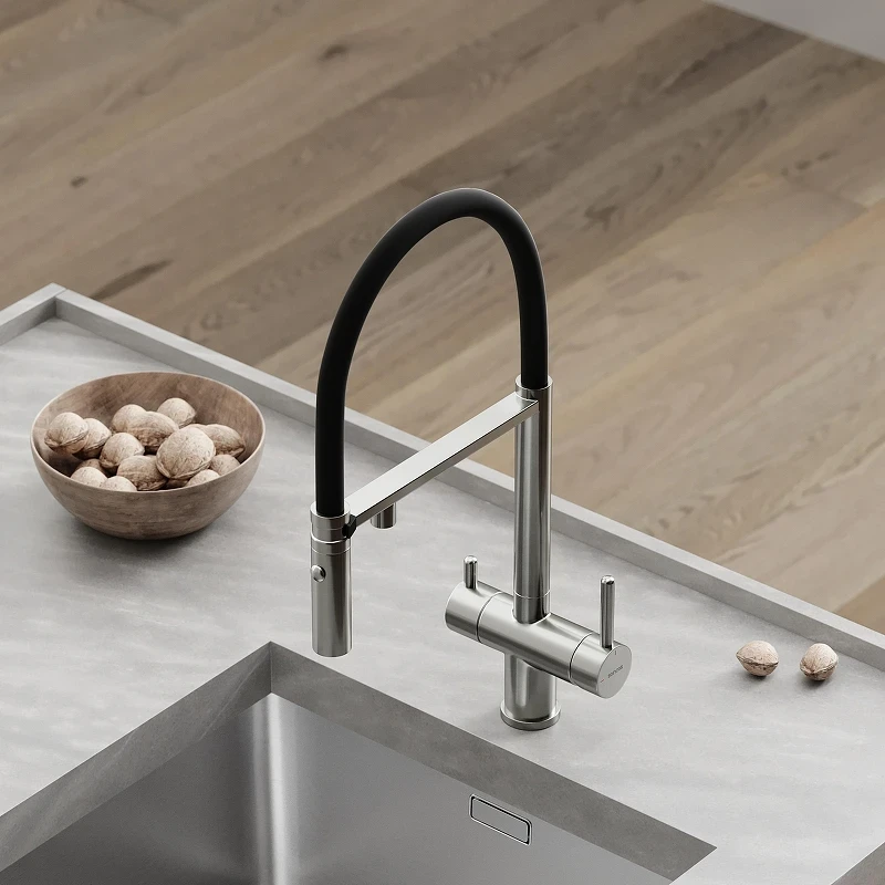 Смеситель для кухни Sancos Imola SC4010BNbh с черным изливом цвет Никель брашированный