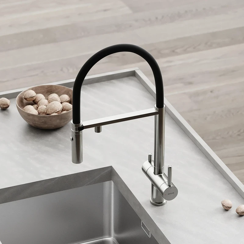 Смеситель для кухни Sancos Imola SC4010BNbh с черным изливом цвет Никель брашированный