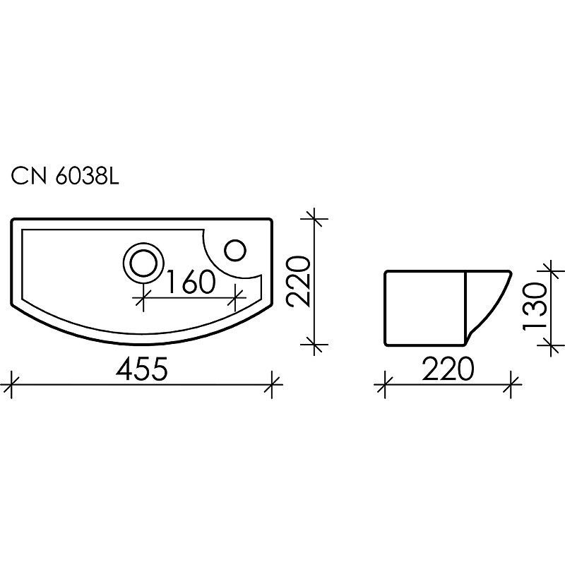 Раковина Ceramicanova Element 45 L CN6038L Белая фарфор подвесная