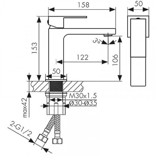 Смеситель для раковины Kaiser Cube 01211-3 Шлифованное золото