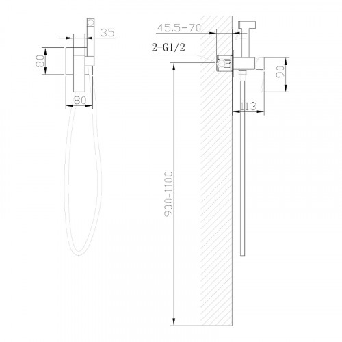 Гигиенический душ со смесителем Abber Wasserfall AF8625B Черный матовый латунь на стену