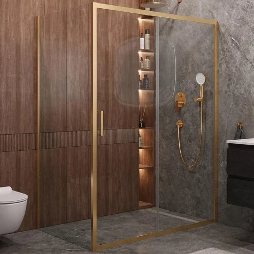 Душевой уголок Cezares Molveno 150x90 MOLVENO-AH-11-150/90-C-BORO-IV профиль Брашированное золото стекло прозрачное