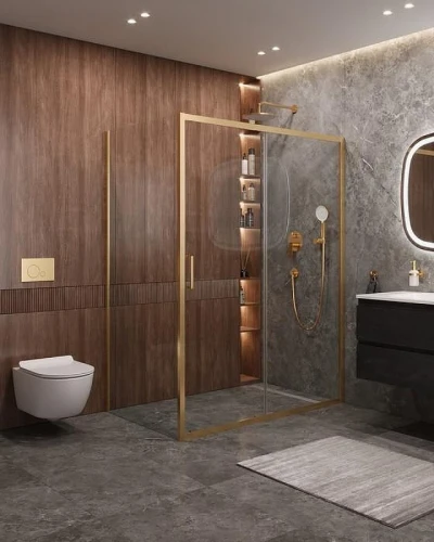 Душевой уголок Cezares Molveno 150x90 MOLVENO-AH-11-150/90-C-BORO-IV профиль Брашированное золото стекло прозрачное
