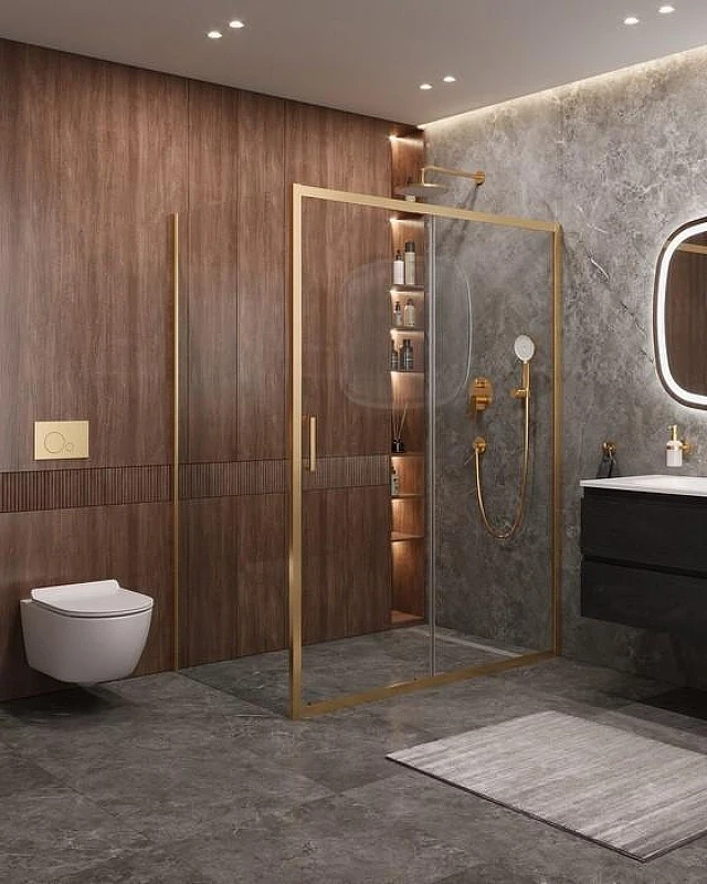 Душевой уголок Cezares Molveno 150x90 MOLVENO-AH-11-150/90-C-BORO-IV профиль Брашированное золото стекло прозрачное