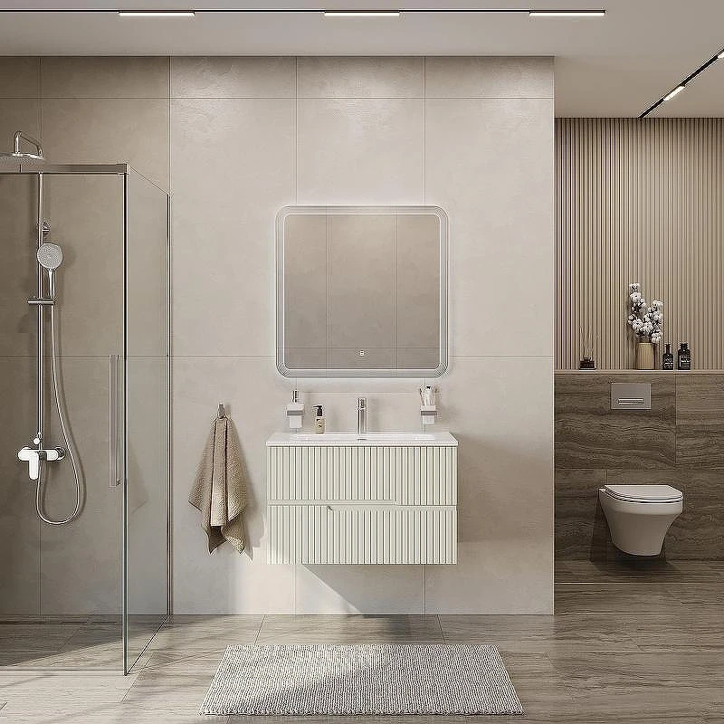 Тумба с раковиной Cezares Duet-N 80 DUET-N-800-2C-SO-AS-P+Duet 80 CZR-8095-80 подвесная Альпака брашированная