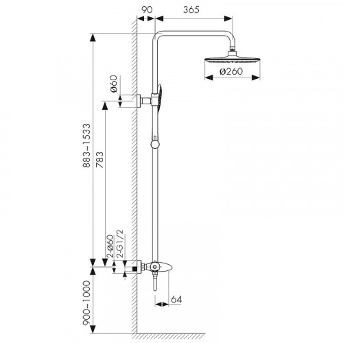 Душевая система Kaiser Plane 07182 с термостатом Хром латунь на стену