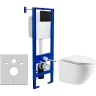 Унитаз с инсталляцией WellWant Aura WWU01121WK + Berges Atom 410 040340 с сиденьем Микролифт и Черной матовой клавишей смыва