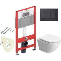 Унитаз с инсталляцией BelBagno Uno-Tor BB5177CH-TOR/SC + Tece Now 9400414 с сиденьем Микролифт и Черной матовой клавишей смыва