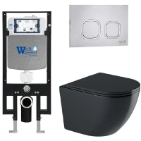Комплект унитаза с инсталляцией WeltWasser AMBERG 497 + MERZBACH 041 XL MT-BL + AMBERG RD-MT CR 10000010935 цвет Черный матовый с сиденьем Микролифт и клавишей смыва цвет Хром матовый