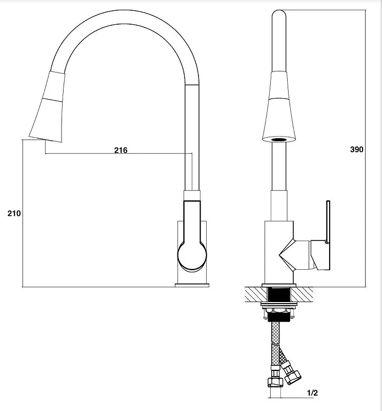 Смеситель для кухни Stella Polar Тулуза S3865-2 SP-00001980 цвет Черный матовый