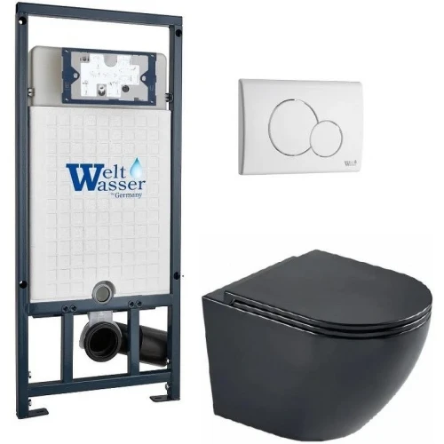 Комплект унитаза с инсталляцией WeltWasser MARBERG 507 + MERZBACH 043 MT-BL + MAR 507 RD GL-WT 10000011358 цвет Белый глянцевый с сиденьем Микролифт и клавишей смыва цвет Белый глянцевый