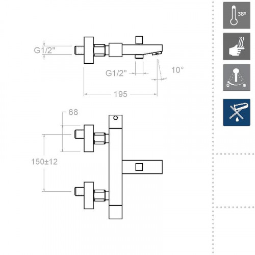 Смеситель для ванны Ramonsoler Kuatro 4736S с термостатом Хром
