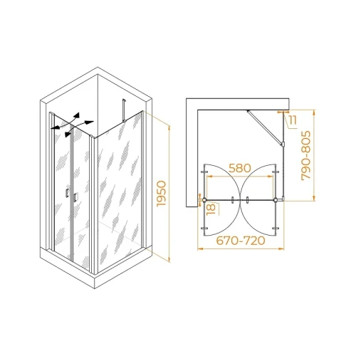 Душевой уголок RGW Passage 70x80 060814478-14 профиль цвет Черный стекло прозрачное