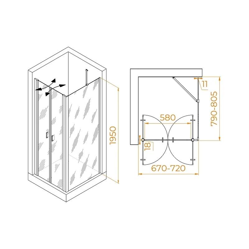 Душевой уголок RGW Passage 70x80 060814478-14 профиль цвет Черный стекло прозрачное